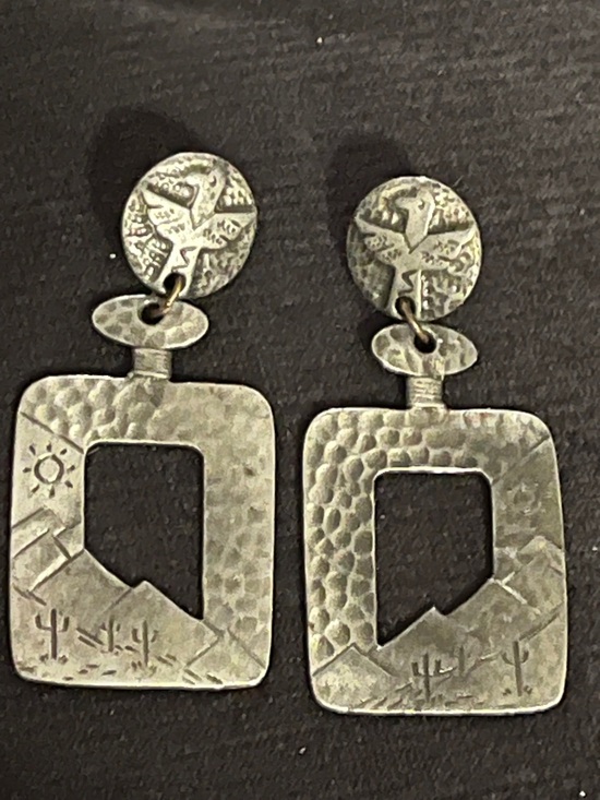 Source Unknown Jewelry - Vintage Native Southwestern hanging earrings hammered design